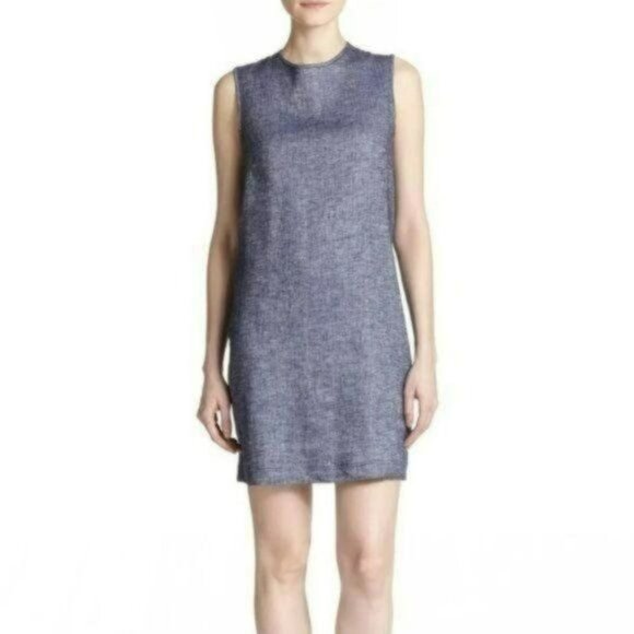 Theory Adraya Women's Small Gray Linen Blend Crewneck Shift Mini Dress - Picture 1 of 6